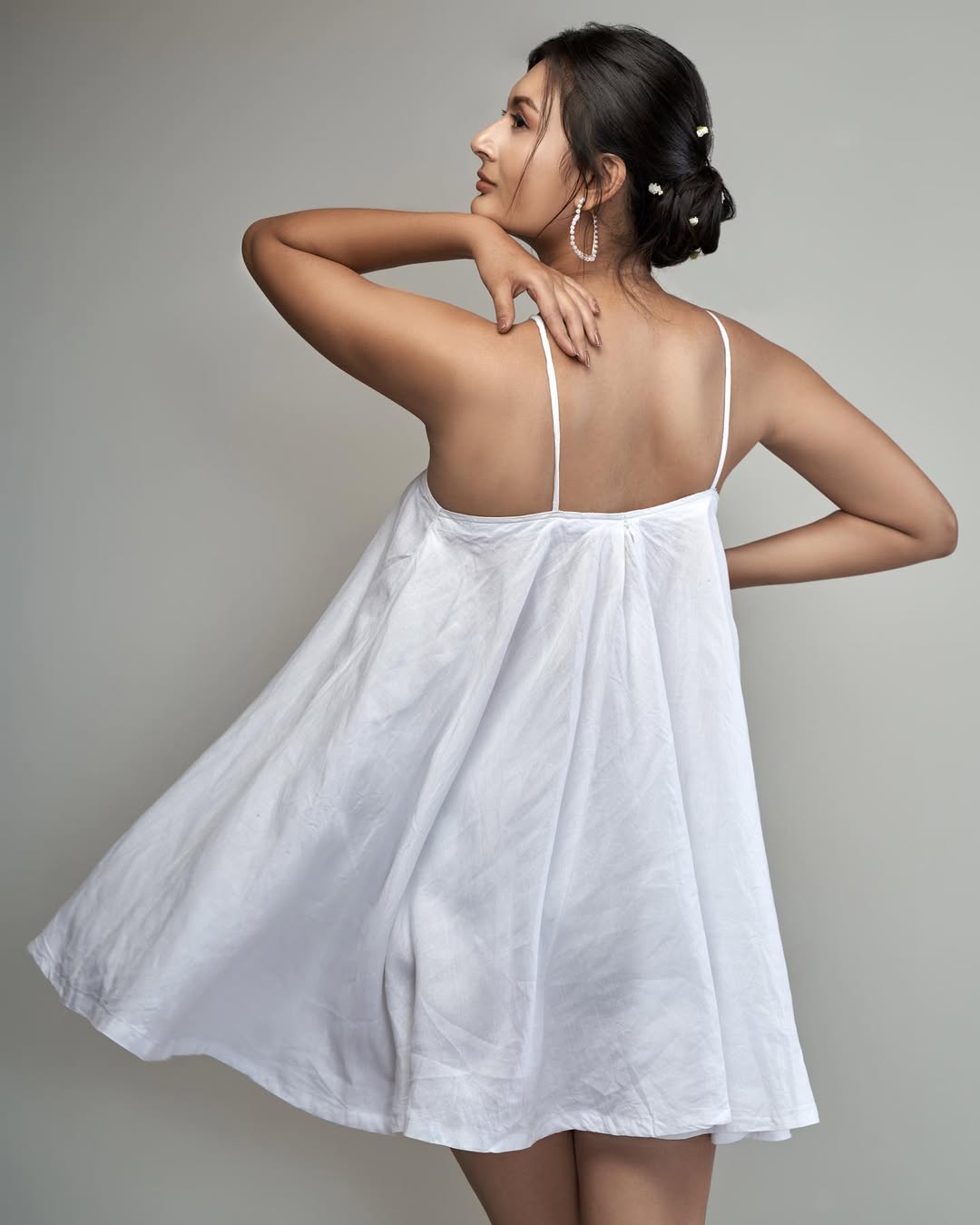 Whimsical White Flared Dress - Back View Thumbnail